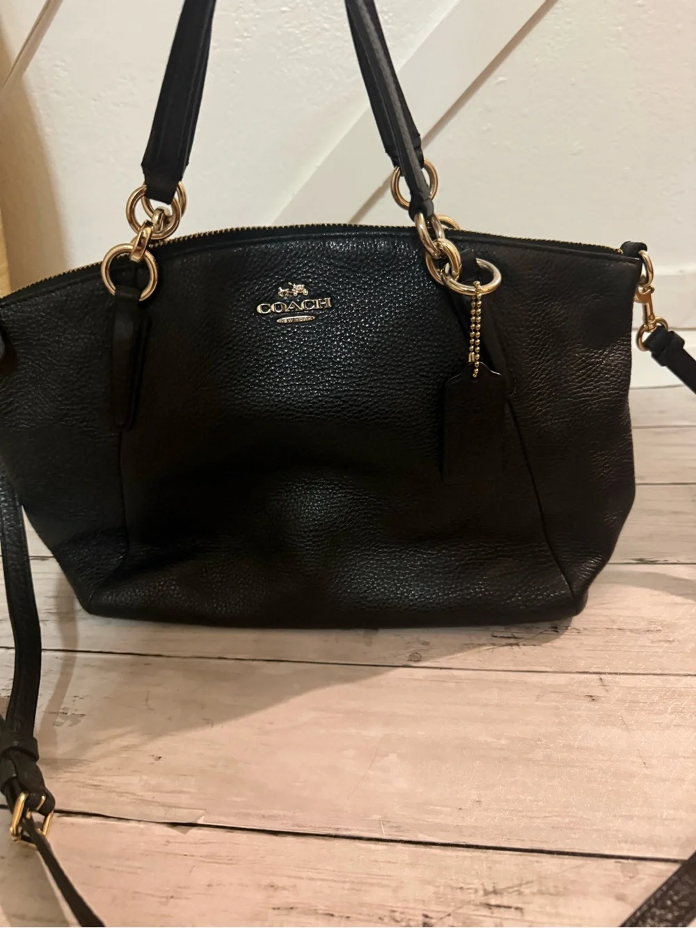 Coach Black Leather Purse with Detachable Shoulder Strap